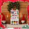 BEIREG Dollhouse Miniatures Accessories 1/12 Scale, 34pcs White Wooden Bookshelf Furniture Kit - Mini Books&Gift Boxes, Candy Jars, Christmas Tree&hat, Dollhouse Christmas Decorations for Kids