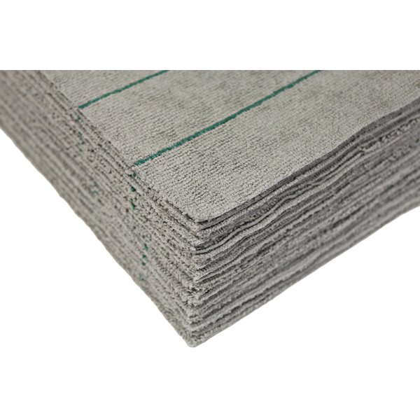 CleanAide Silver Cleaning Microfiber Towels Edgeless Cut Green Stripe 16 X 16 in 12 Pack