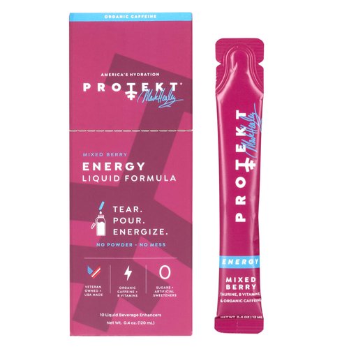 Protekt Zero Sugar Energy Drinks - Keto Energy Drink Natural Mix, Liquid Vitamin B Drink, Organic Caffeine Drinks, Energy Drink Zero Sugar - Mixed Berry Energy Packets by Mark Healey, Pack of 10