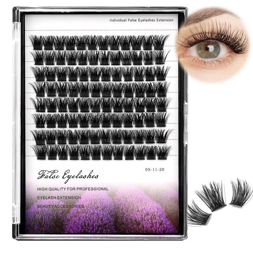 Dedila 96pcs Wide Stem Dramatic Volume Eye Lashes Extensions D Curl Black Soft Individual False Eyelashes Cluster Makeup Toos (18mm)