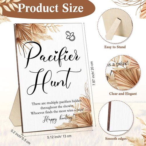 51 Pcs Cool Baby Shower Games Include Baby Pacifier Hunt Sign Wooden Baby Gift Sets Gender Reveal Party Favors 50 Acrylic Baby Pacifiers Mini Plastic Pacifiers for Baby Gender Reveal (Boho, Pink)