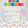 Happy Birthday Decorations-Kids' Birthday Party Supplies with Dots Design, Party Supplies Set Includes Disposable Paper Happy Birthday Plates Tablecloth, and Banner for Boys/Girls, Serves 20.