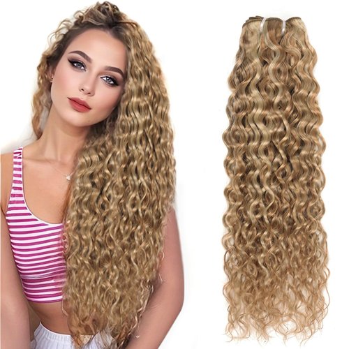 FASHION LINE Brazilian P27/613 Water Wave Blonde Human Hair Extensions Unprocessed Human Hair Bundles Weft 1PC 100g Piano Color (18")