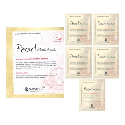 Naisture Premium Face Mask – Pearl (5pc) Silky, Moisturizing, and Hydrating Korean Skincare Sheet Masks for All Skin Types. Perfect for Home Spa Self-Care and Ideal Gifts for Women and Men.