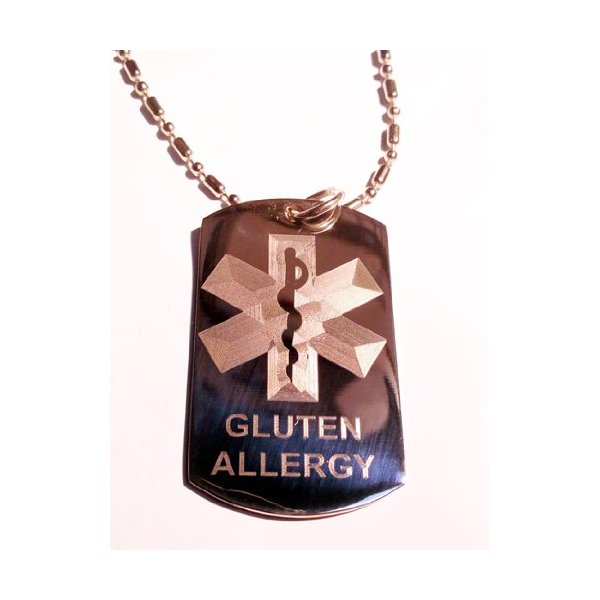 Medical Emergency Gluten Allergy Logo Symbols - Military Dog Tag Luggage Tag Key Chain Keychain Metal Chain Necklace