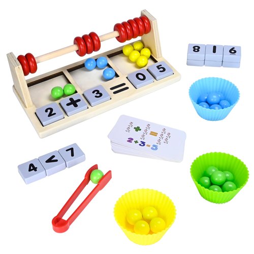 MICKYU Counting and Coloring Sorting Toys, Montessori Abacus Number Blocks Math Toys, Preschool Learning Activities Homeschool Supplies for Toddlers