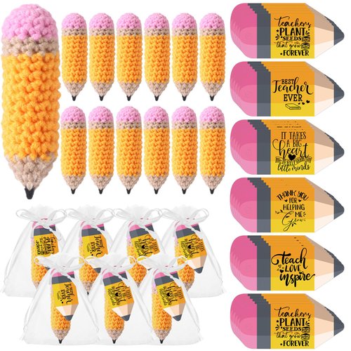 ReliThick 15 Sets Inspirational Positive Gifts for Teachers Included Cute Knitted Pencil Toy and Teachers Appreciation Cards with Gift Bags for Teacher Christmas First Day of School Thank You Gift