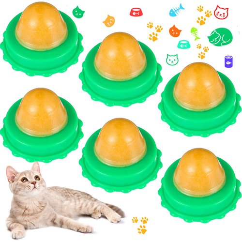 Nuanchu 6 Pieces Cat Snacks Candy Ball Cat Sugar Energy Ball Cat Lickable Treats Balls Cat Catnip Ball Cat Lollipop Wall Cat Treat Balls Toy Edible Cat Treats Candy Ball Kitten Treats Licking Candy