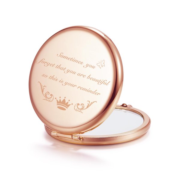 Getinbulk Gifts for Women, Personalized Compact Mirror, Unique Small Christmas Stocking Stuffers Gift for Her Mom Best Friends Teacher Sister Coworker Grandma (Rose Gold)