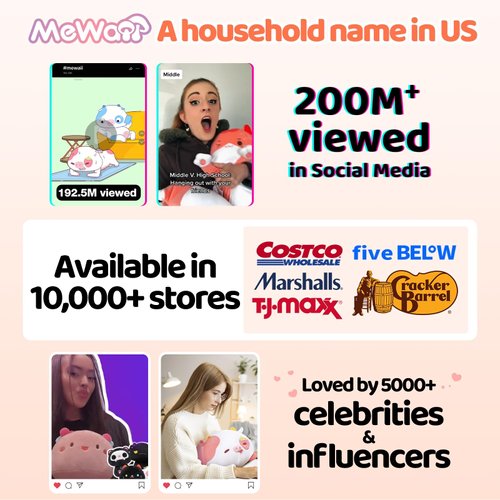 Mewaii Artist-Designed Ultra Soft Long Cat Plush Body Pillow, Extra Stuffing for Comfort, Premium Quality Stuffed Animal Gift for Girlfriend or Cat Lovers (Pink Cat Body Pillow 20 Inch)