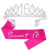 Semato 16th Birthday Crown and Hot Pink Sweet 16 Sash Kit- "Sweet 16" Party Decorations 16th Birthday Party Gifts Birthday Party Supplies for Girls (hot pink)