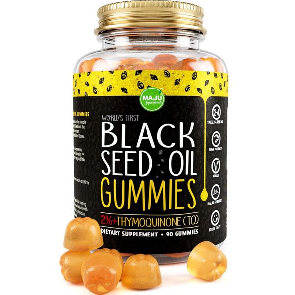 MAJU's Black Seed Oil Gummies, World's 1st, 2.5X Per BSO Gummy, Cumin Nigella Sativa Oil, Cold-Pressed, Potent Formula with Cinnamon Extract, Tasty, 500mg 90ct