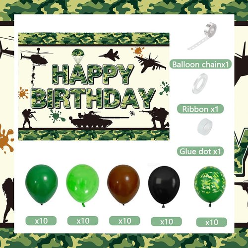 Army Birthday Party Decorations ,Camouflage Party Decorations,Include Camo Happy Birthday Backdrop Banner Military Camo Balloon Garland Arch Kit for Boys Adult Men Birthday Party Supplies (Green)