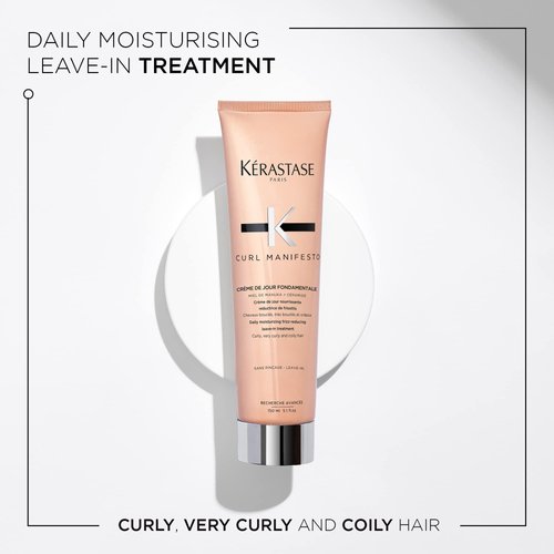 Kerastase Curl Manifesto Crème de Jour Fondamentale Hair Cream | Leave In Treatment & Heat Protectant | Controls Frizz & Enhances Curls | For All Curly Hair Types & Textures | 5.1 Fl Oz