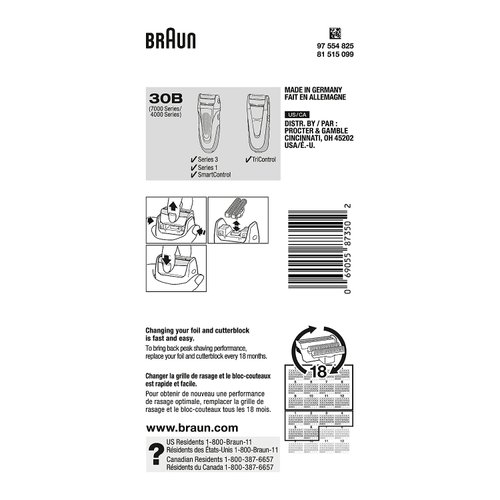 Braun Series 3 Old Generation Electric Shaver Replacement Head - 30B - Compatible with Electric Razors SmartControl, TriControl, 340, 330, 320, 310, 300