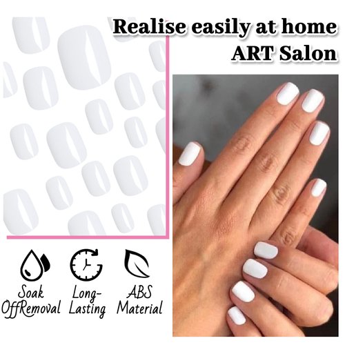 LoveOurHome 240PC Square Press on Nails Short Fake Nail, Short Press on Nails Square White Glue on Nail Full Cover Artificial Fingernail Girls Kids XS Acrylic Nail Press Nail with Adhesive Tabs