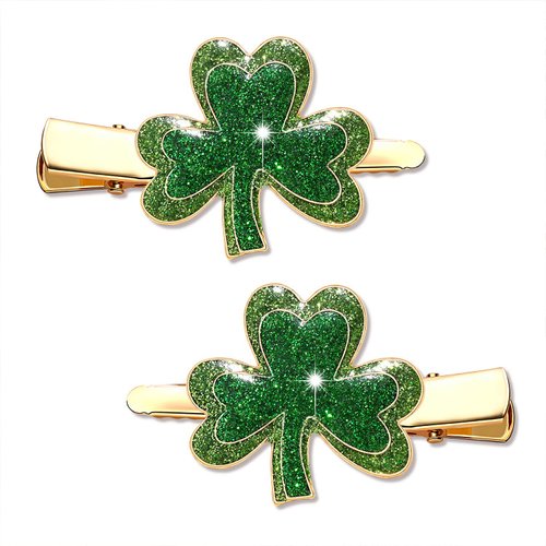St. Patrick’s Day Hair Clips Rhinestone Glitter Green Leaf Hairpins for Women Lucky Shamrock Hair Clips Costume Hair Accessory Holiday Party Gifts (Shamrock 1)
