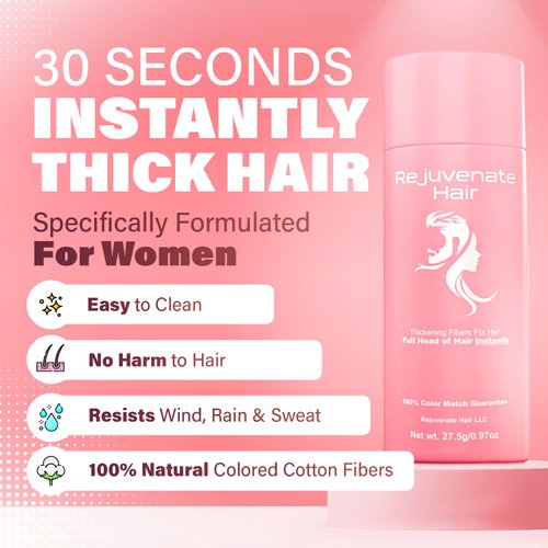 REJUVENATE Hair Fibers for Thinning Hair (White), Undetectable Hair Powder for Women & 100% Natural Hair Building Fibers - Conceals Hair Loss - Bald Spot Cover Up Hair Powder, 2 Month Supply