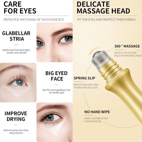Eye Serum, Under Eye Roller Cream for Dark Circles, Anti-aging Wrinkles And Firming, 360° Massage Ball Ice Roller For Fine Lines, Bags, Puffy Eyes, Eye Skin Care For Women Men