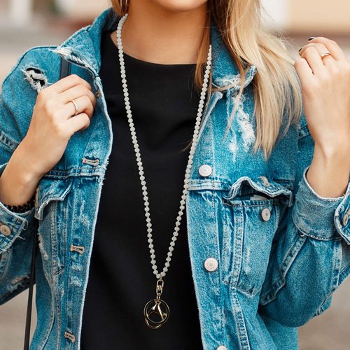 SPUNKYsoul Pretty Cute Colored Lanyard Necklace for id badge key keychain with Beads for Women (Creme)