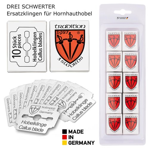3 Swords Germany - 100 (10x10) PIECES replacement refill blades for callus remover - Made in Solingen GERMANY