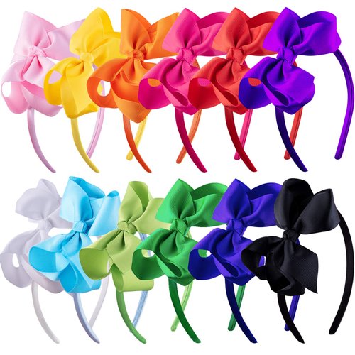 SIQUK 12 Pieces Headbands with Ribbon Bow for Girls, Hair Bow Boutique Grosgrain Headbands, 12 Co...