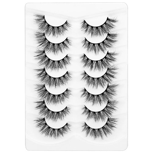 Fox Eye Lashes, Dramatic Lashes, Wispy Fluffy False Mink Lashes, Dramatic Cat Eye 18mm Natural Look Fake Eyelashes, 7 Pairs Pack