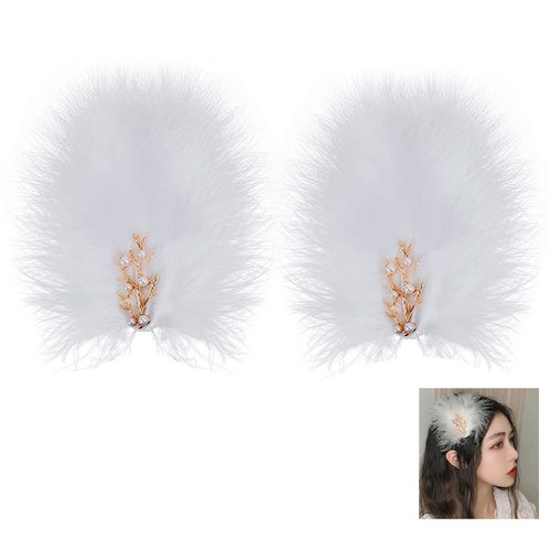 Suandsu 2 Pcs Feather Hair Clip Party Hairpins Fascinators Hair Barrettes Elegant Hair Accessory White