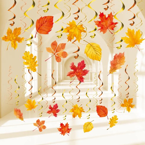 Fall Decorations Autumn Thanksgiving Decoration Maple Leaf Fall Themed Party Supplies Hanging Foil Swirl Decor for Home Ceiling Party Favors