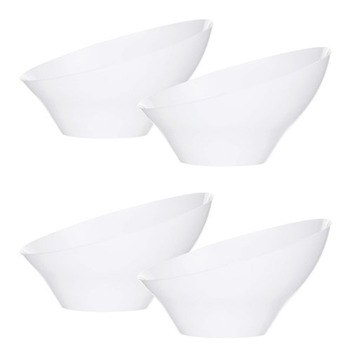 Plasticpro Disposable Angled Plastic Bowls Round Small Serving Bowl, Elegant for Party's, Snack, or Salad Bowl, White, Pack of 8