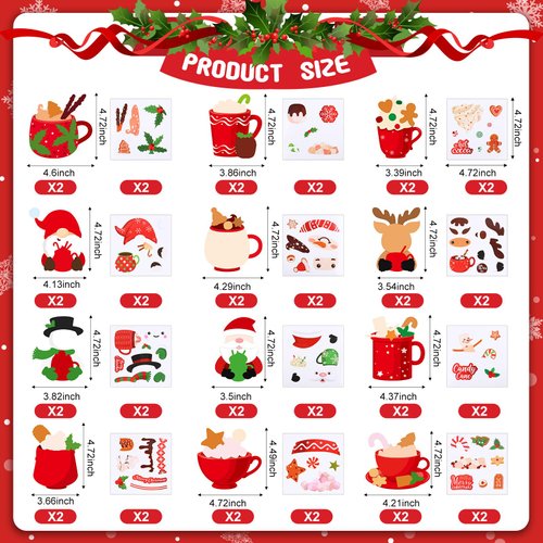 Civaner 24 Sets Christmas Crafts Kits Hot Cocoa Christmas Ornament Crafts for Christmas Tree Decorations DIY Sticker Craft for Classroom Decor Xmas Gift Winter Holiday Party Supplies