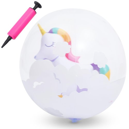 Botabee Beach Balls - 12 inches Floating Beach Ball for Kids - Clear Inflatable Swim Balls with Unicorn Inside - Blow Up Swimming Pool Ball for Outdoor Water Party Games - Fun Summer Toys