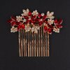 Missgrace Women Bridal Wedding Gold Red Rhinestones Flower Leaf Side Hair Comb Special Occasion Headpiece Hair Accessories for Women (Gold Red)