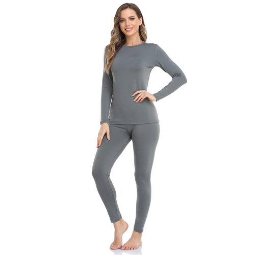WEERTI Thermal Underwear for Women Long Johns with Fleece Lined, Base Layer Women Cold Weather Top Bottom Grey