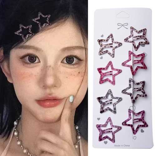 Star Hair Clips Y2K for Girls Women Snap Hair Clips for Styling Medium Long Hair Cheetah Print Hair Clips for Small Stars Accessories Y2K 2000s Youth Girls Pink Hair Barrettes