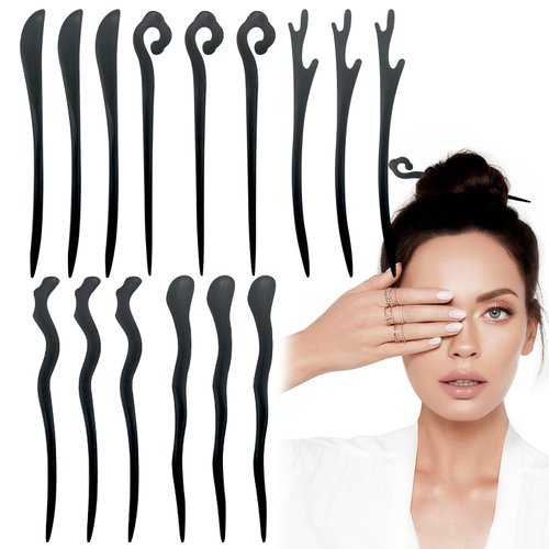 15 Pack Wooden Chinese Hair Sticks for Buns Black Vintage Wood Hair Chopsticks Elegant Classical Styling Girls' Gifts Accessories for Women and Girls Long Hairs (5 Styles)