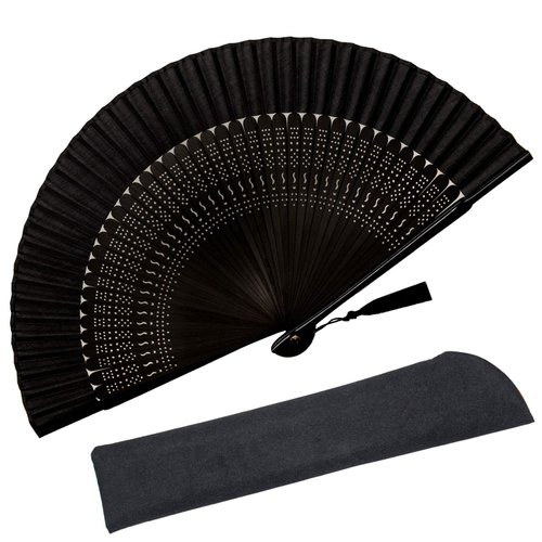 Zolee Small Folding Hand Fan - Chinese Japanese Vintage Bamboo Silk Fans - for Dance, Performance, Decoration, Wedding, Party, Gift (Sexy Black)