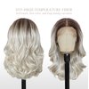 SISgrace Ombre Platinum Blonde 13×6 HD Lace Front Wigs Synthetic Glueless Pre Layered Brown Roots Body Wave Wigs for Women Pre Plucked 18 Inch Tiny Knots Lace Natural Hairline Bob Wigs