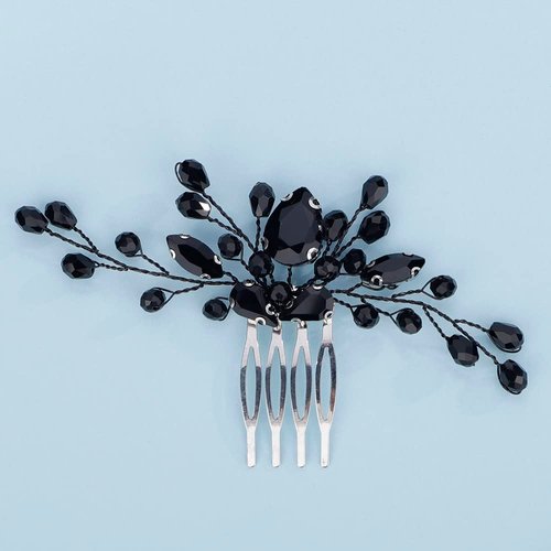 Teyglen Wedding Black Crystal Hair Comb Black Rhinestone Headpiece Bridal Black Hair Piece Wedding Hair Accessories for Women Girls Party Prom Festival