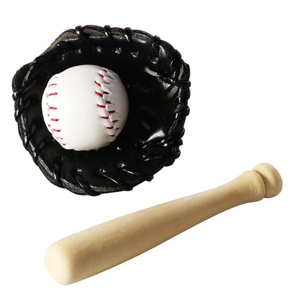 LOGOFUN Miniatures Sports Baseball Kits Mini Baseball Bat Toy Miniature Baseball Bat Glove and Ball for Dollhouse Accessories - 2.87X0.47X0.47in