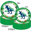 BIGKEOKI Three Inspired Rex Birthday Plates 40pcs Dinosaur Birthday Party Paper Plates Dinosaur Birthday Party Supplies 3 Year Old Boy Three Dino-Rex Birthday Party Decorations for Boys Dino Bday