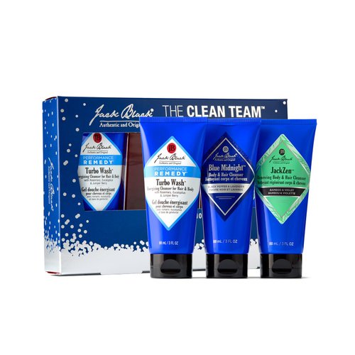 Jack Black The Clean Team Gift Set for Men – Turbo Wash Energizing Cleanser, Blue Midnight Body & Hair Cleanser, and JackZen Body & Hair Cleanser – Men’s Hair & Body Wash Set, 3-Pack