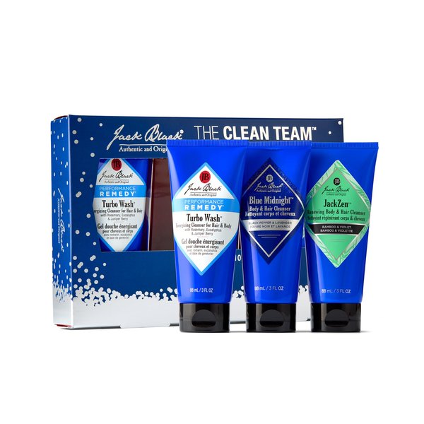 Jack Black The Clean Team Gift Set for Men – Turbo Wash Energizing Cleanser, Blue Midnight Body & Hair Cleanser, and JackZen Body & Hair Cleanser – Men’s Hair & Body Wash Set, 3-Pack