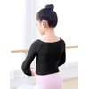 Daydance Knit Black Girls Ballet Sweaters Pullover Boat Neck Dance Crop Top for Leotards, A Size Up