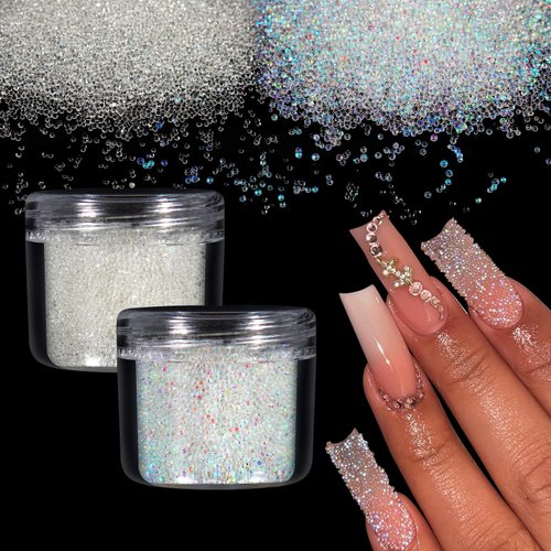 Laza 2 Colors Caviar Beads Nails Micro Pixie Beads 0.6-0.8mm Glass Bubble Beads Iridescent Water ...