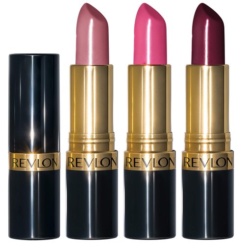 Revlon Super Lustrous Lipstick Set, 3-Piece Lip Color Gift Set for Women, Makeup Stocking Stuffers, Cream Finish in Pink, Plum & Berry, Pack of 3