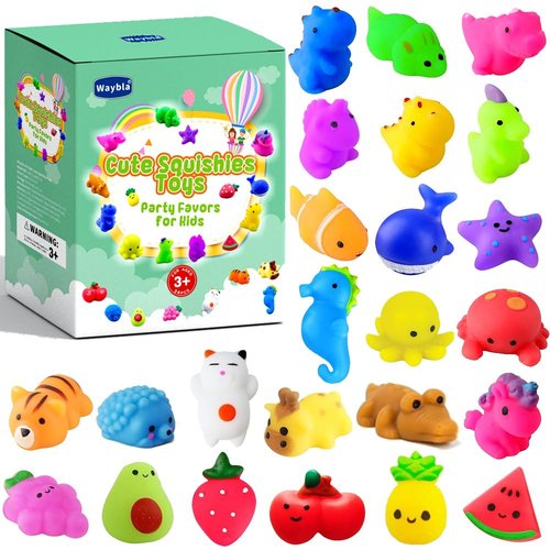 Waybla 24pcs Squishies Toys Kawaii Cute Cat Dinosuar Fruit Mochi Squishy Stress Reliever Anxiety Toys, Party Favors for Kids, Goodie Bag Stuffers, Birthday Gifts