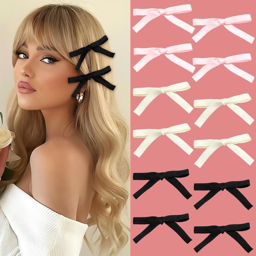 NAISKA 12PCS Mixed Colors Bow Hair Clips Mini Silky Satin Bowknot Hair Clips for Girls Hair Ribbon Alligator Clips Ponytail Holder Hair Clip Cute Hair Accessories for Women and Girl