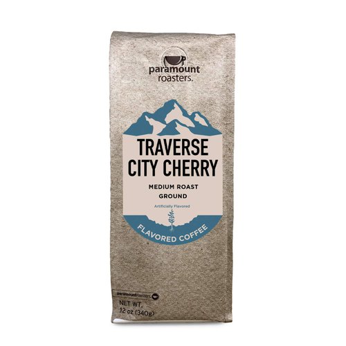 Traverse City Cherry flavored Ground Coffee by Paramount Roasters, 1-12 ounce package medium roast, from Paramount Coffee Company