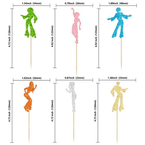 Gyufise 24Pcs 70's Disco Dancing Cupcake Toppers Multi Glitter 70's Disco Cake Decorations Disco Cupcake Picks for Disco Ball Music Theme Party Birthday Party Wedding Party Supplies